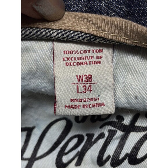 The Hertage By America Men's W38 L34 Patched Distressed Skinny Jeans Acid Wash - Picture 13 of 17